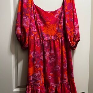Sugar lips size 1XVibrant Pink & Orange Floral Puff Sleeve Dress